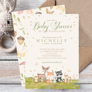 Green Brown Boy Watercolor Woodland Animals  Invitation