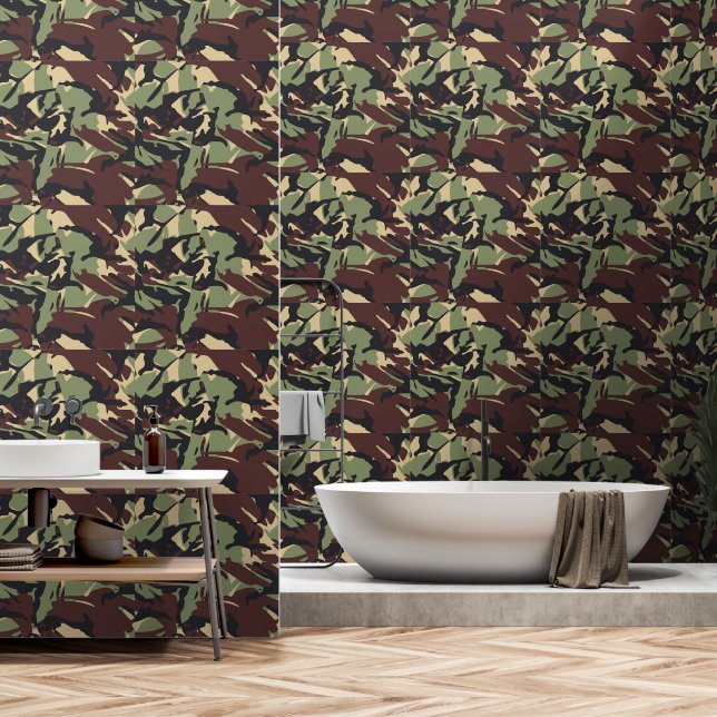 Green Brown Camou  Wallpaper (Bathroom)