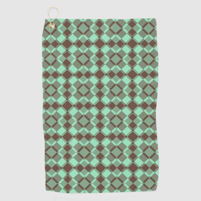 Green Brown Checker Argyle Pattern Golf Towel (Front)