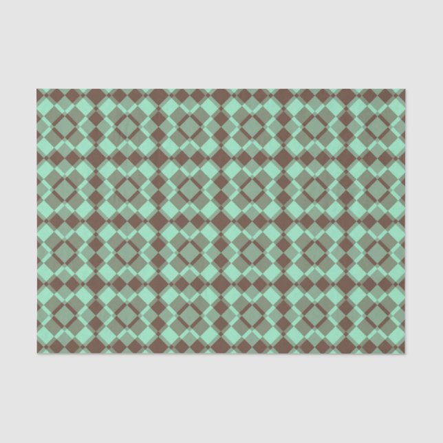 Green Brown Checker Argyle Pattern Tissue Paper (Front)