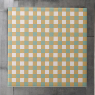 Green & Brown Chequered Pattern Retro Minimalist Ceramic Tile