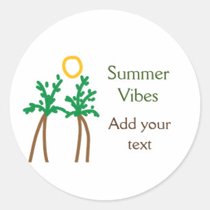 Green brown coconut tree summer vibes add your tex classic round sticker