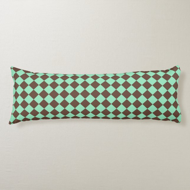 Green Brown Diamond Chequered Pattern Body Cushion (Front)
