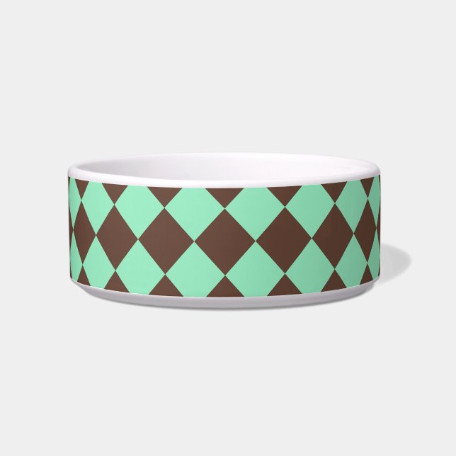 Green Brown Diamond Chequered Pattern Bowl (Front)