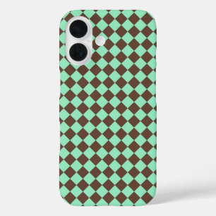 Green Brown Diamond Chequered Pattern iPhone 16 Case