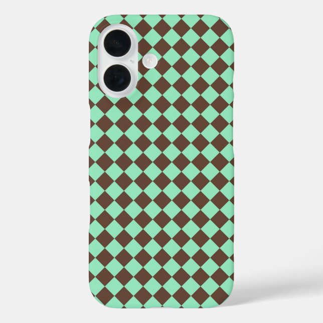 Green Brown Diamond Chequered Pattern Case-Mate iPhone Case (Back)
