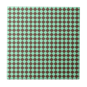 Green Brown Diamond Chequered Pattern Ceramic Tile