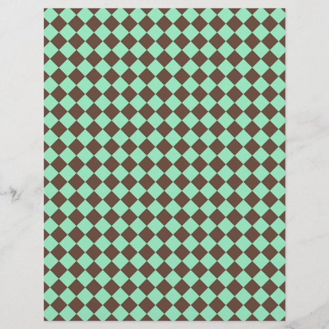 Green Brown Diamond Chequered Pattern Custom Letterhead (Front)