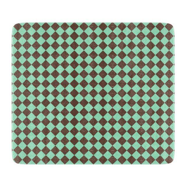 Green Brown Diamond Chequered Pattern Cutting Board (Front)