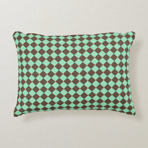 Green Brown Diamond Chequered Pattern Decorative Cushion