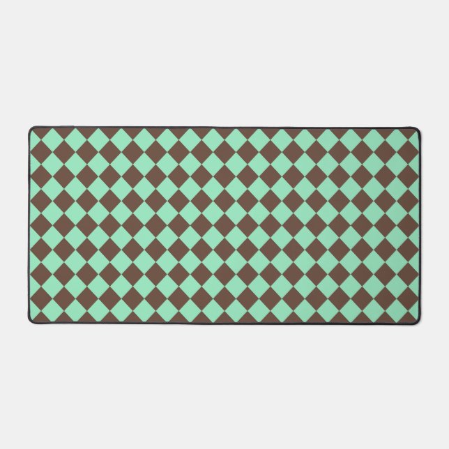 Green Brown Diamond Chequered Pattern Desk Mat (Front)