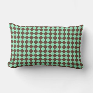 Green Brown Diamond Chequered Pattern Lumbar Cushion