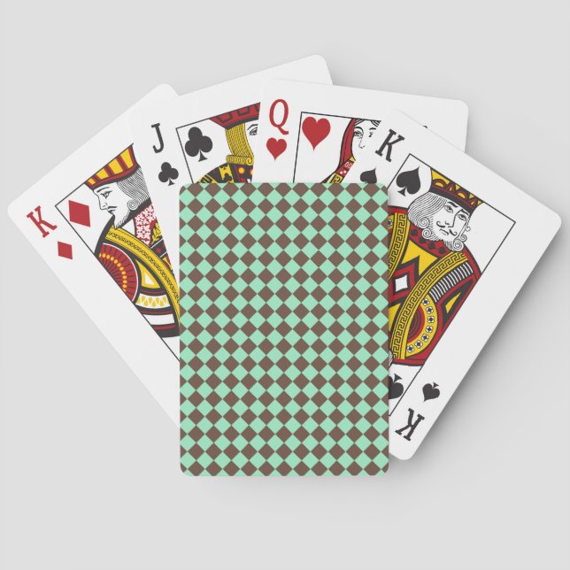 Green Brown Diamond Chequered Pattern Playing Cards (Back)