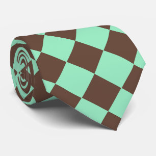 Green Brown Diamond Chequered Pattern Tie
