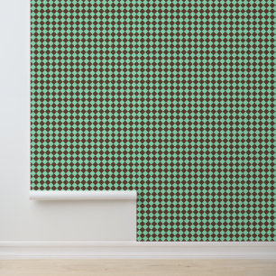 Green Brown Diamond Chequered Pattern Wallpaper