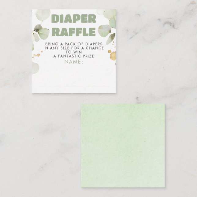 Green Brown Diaper Raffle Baby Shower Tickets Enclosure Card (Front/Back)