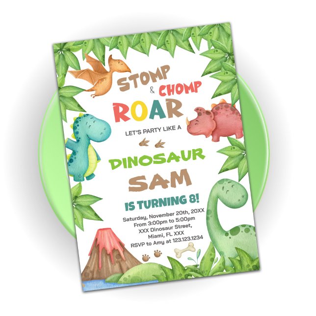 Green & Brown Dinosaur Birthday Invitation (Creator Uploaded)