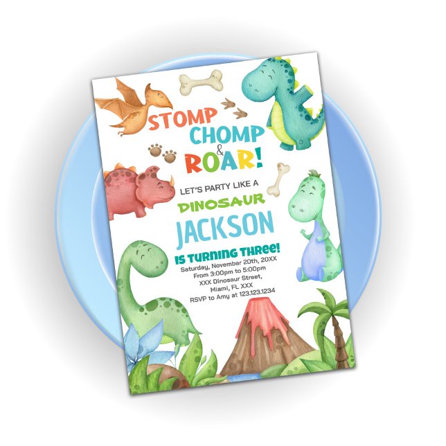 Green Brown Dinosaur Birthday Invitations (Green Brown Dinosaur Birthday Invitations)
