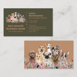 Green Brown Dog Walking Service Boutique Pet Business Card