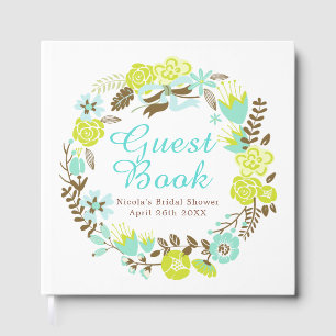 Green & Brown Floral Wreath Bridal Shower  Guest Book