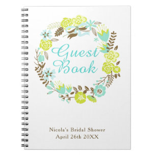 Green & Brown Floral Wreath Bridal Shower  Notebook