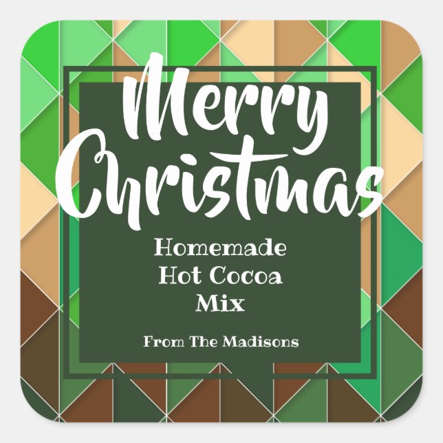 Green & Brown Geometric Pattern Hot Cocoa Sticker (Front)