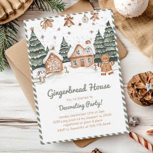 Green & Brown Gingerbread House Decorating Party  Invitation