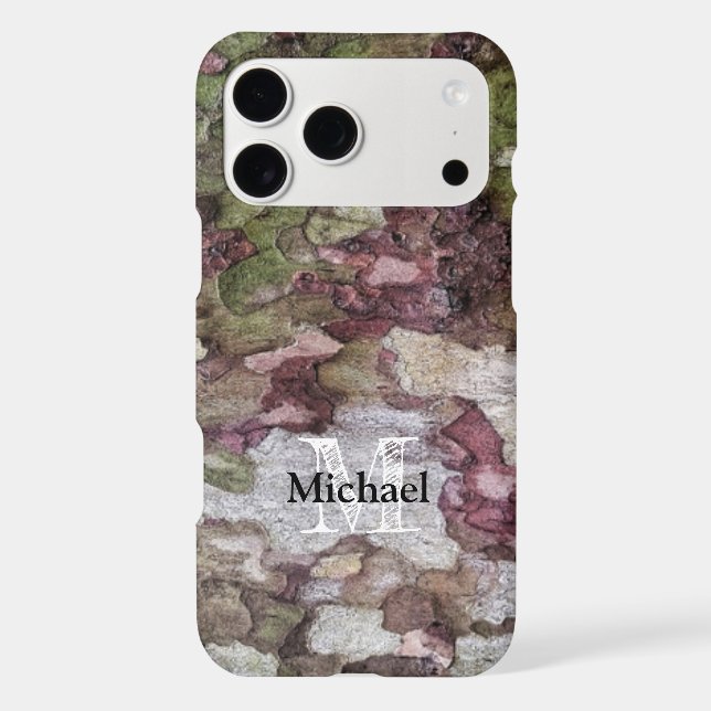 Green brown grey camouflage wood bark Monogram (Back)