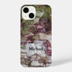 Green brown grey camouflage wood bark Monogram iPhone 14 Case