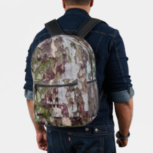 Green brown grey camouflage wood bark Monogram Printed Backpack
