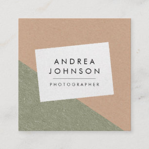 Green Brown Grey Rustic Kraft Geometric Modern Square Business Card