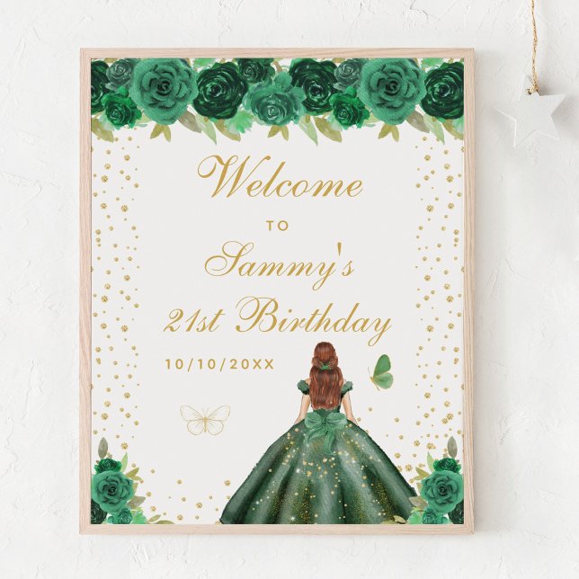 Green Brown Hair Girl Birthday Party Welcome Poster (Creator Uploaded)
