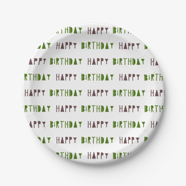 Green & Brown Happy Birthday Party Plates (Front)