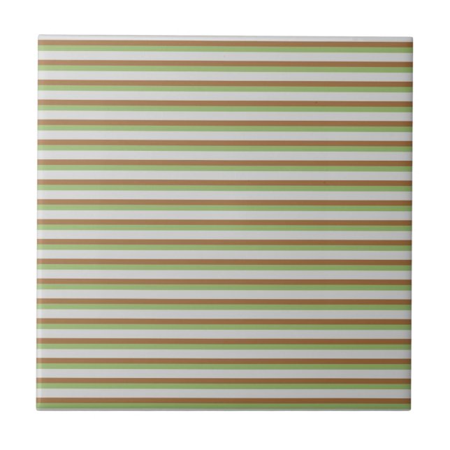 Green Brown Horizontal Stripe Pattern Ceramic Tile (Front)