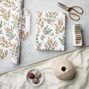 Green Brown Leaves Birthday Wrapping Paper