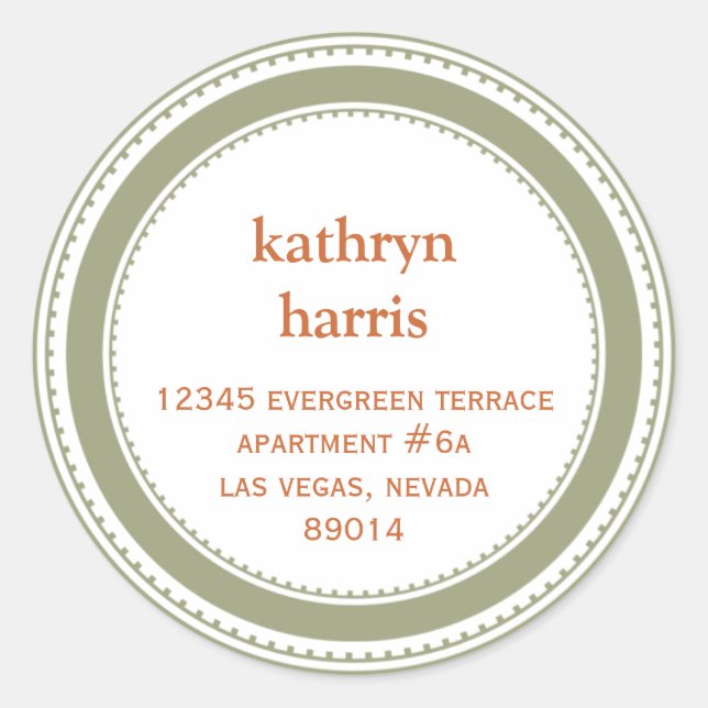Green brown medallion modern circle address label (Front)