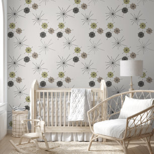 Green Brown Mid Century Modern Circle and Stars  Wallpaper