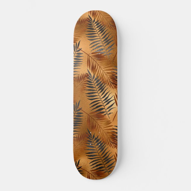 Green Brown Palm Tree Leaf Summer Glam Tropical Skateboard (Front)