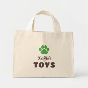 Green Brown Paw Print Dog's Name Toys Mini Tote Bag