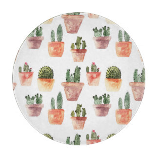 Green Brown Potted Cactus Pattern Cutting Board