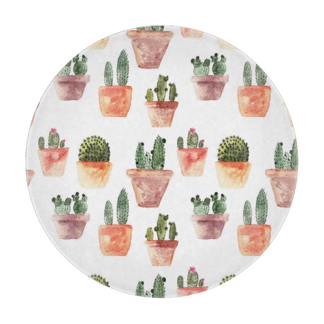 Green Brown Potted Cactus Pattern Cutting Board (Front)