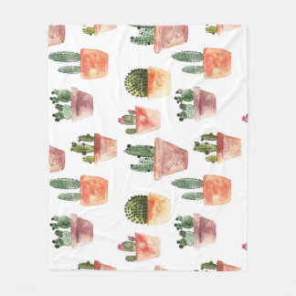 Green Brown Potted Cactus Pattern Fleece Blanket