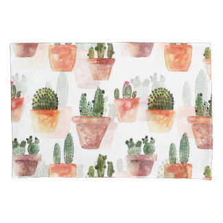 Green Brown Potted Cactus Pattern Pillowcase
