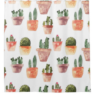 Green Brown Potted Cactus Pattern Shower Curtain