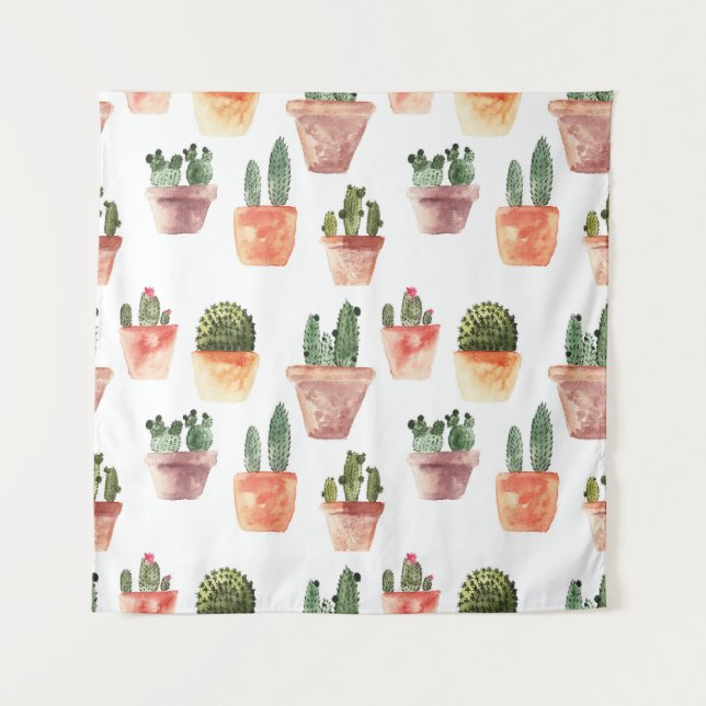 Green Brown Potted Cactus Pattern Tapestry (Front)