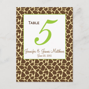 Green Brown Safari Wedding Table Number Card