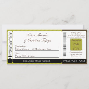 Green & Brown Str Boarding Pass Wedding Invitation