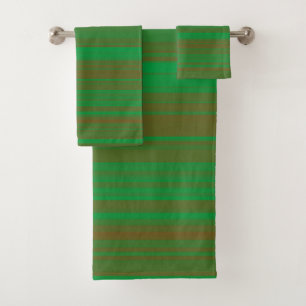 Green Brown Stripes Bath Towel Set
