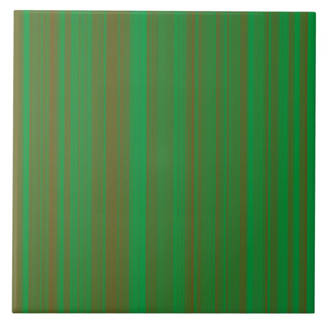 Green Brown Stripes Ceramic Tile (Front)