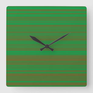 Green Brown Stripes Square Wall Clock